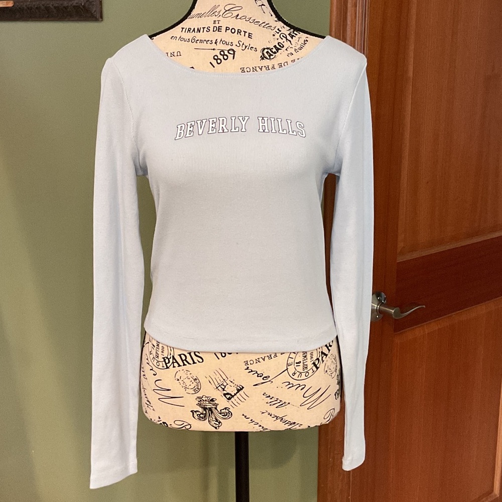 Forever 21 Light Blue Beverly Hills Long Sleeve Tee, Size M